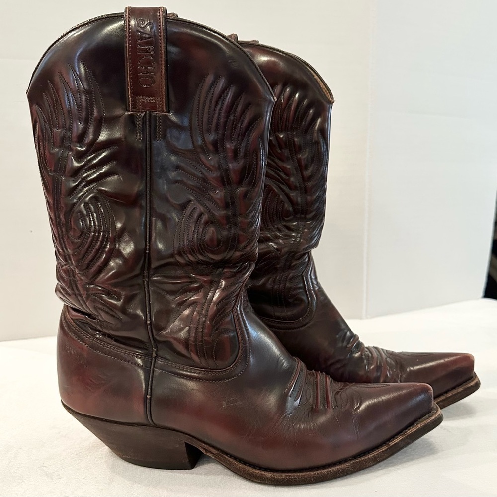 Vintage SANCHO Spain Red Brown Leather Western Cowboy Boot Men’s 9 RARE